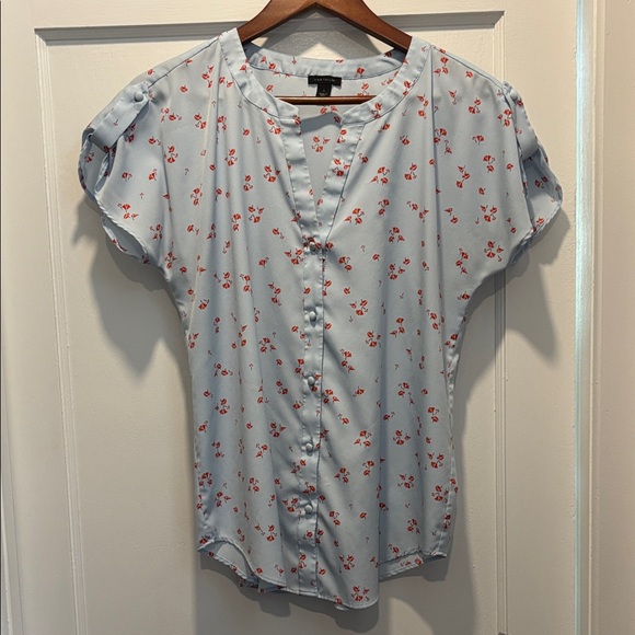 Ann Taylor Tops - Ann Taylor Light Blue Floral Button-Up Blouse